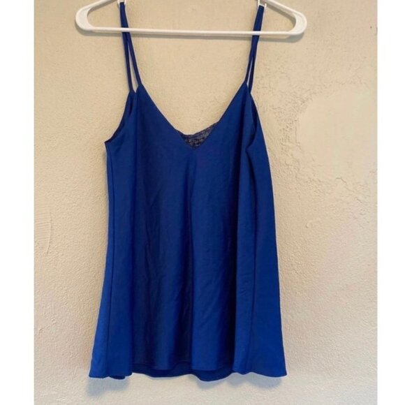 G Chloe Women's pajama top medium blue satin silk lace spaghetti strap shirt - Picture 5 of 5